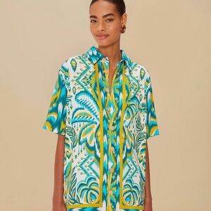 NWT Farm Rio Sand Tropical Tapestry Lenzing Ecovero Euroflax Shirt